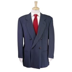 Gianni Versace Vintage 90s Denim Blue Double Breasted Wool Suit 42R